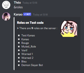 Displays the roles of the server.